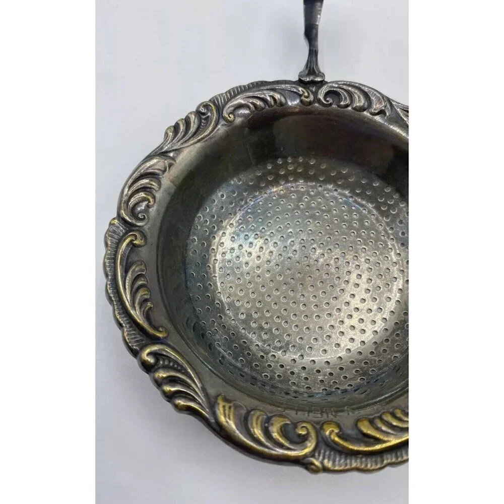 Vintage Silver Tone Tea Strainer with Handle V Nelle Retro Regency Detailed
